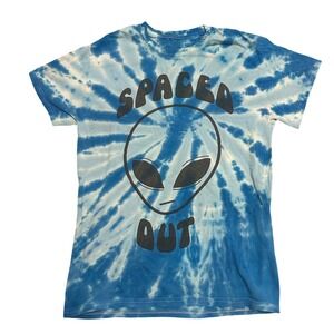 Spaced Out Alien Tie Dye Graphic T-Shirt Spencer's Blue White Size S
